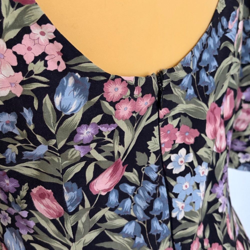 Vintage Prarie Princess Floral Midi Dress Puff Sleeves Basque Waist Cottagecore - Picture 5 of 7